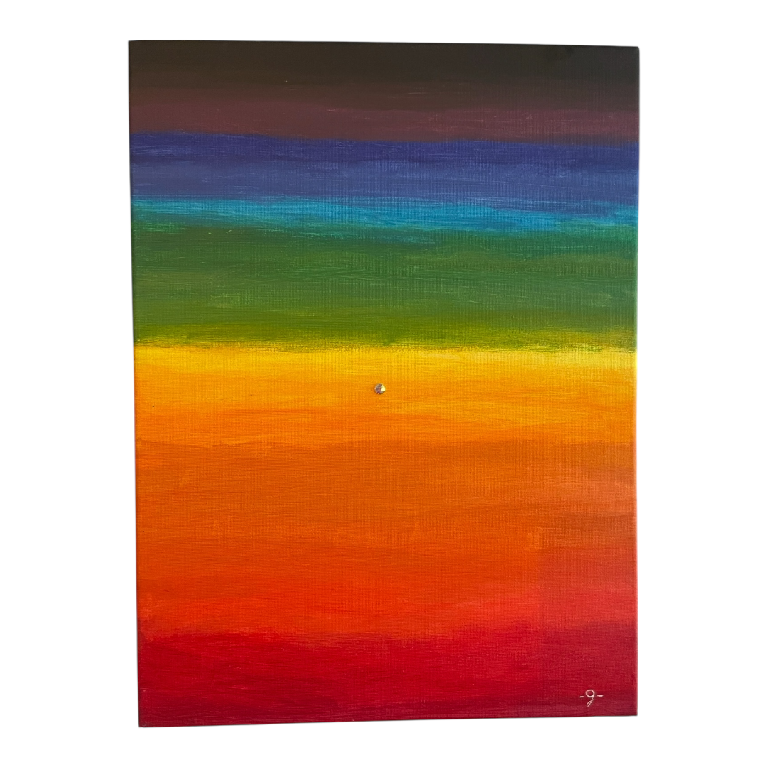 Quadro “Un Mare di Arcobaleno” di Giulia Regain con colori vibranti e simbolismo spirituale