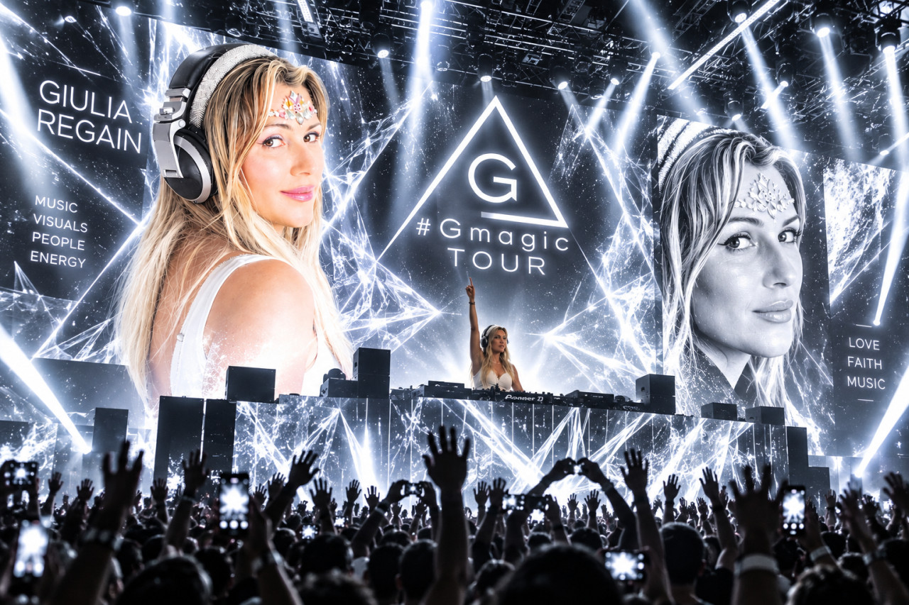Tour Gmagic DJ Giulia Regain sul palco neon